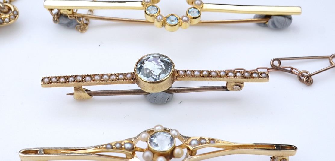 A collection of Edwardian bar brooches, early 20th century